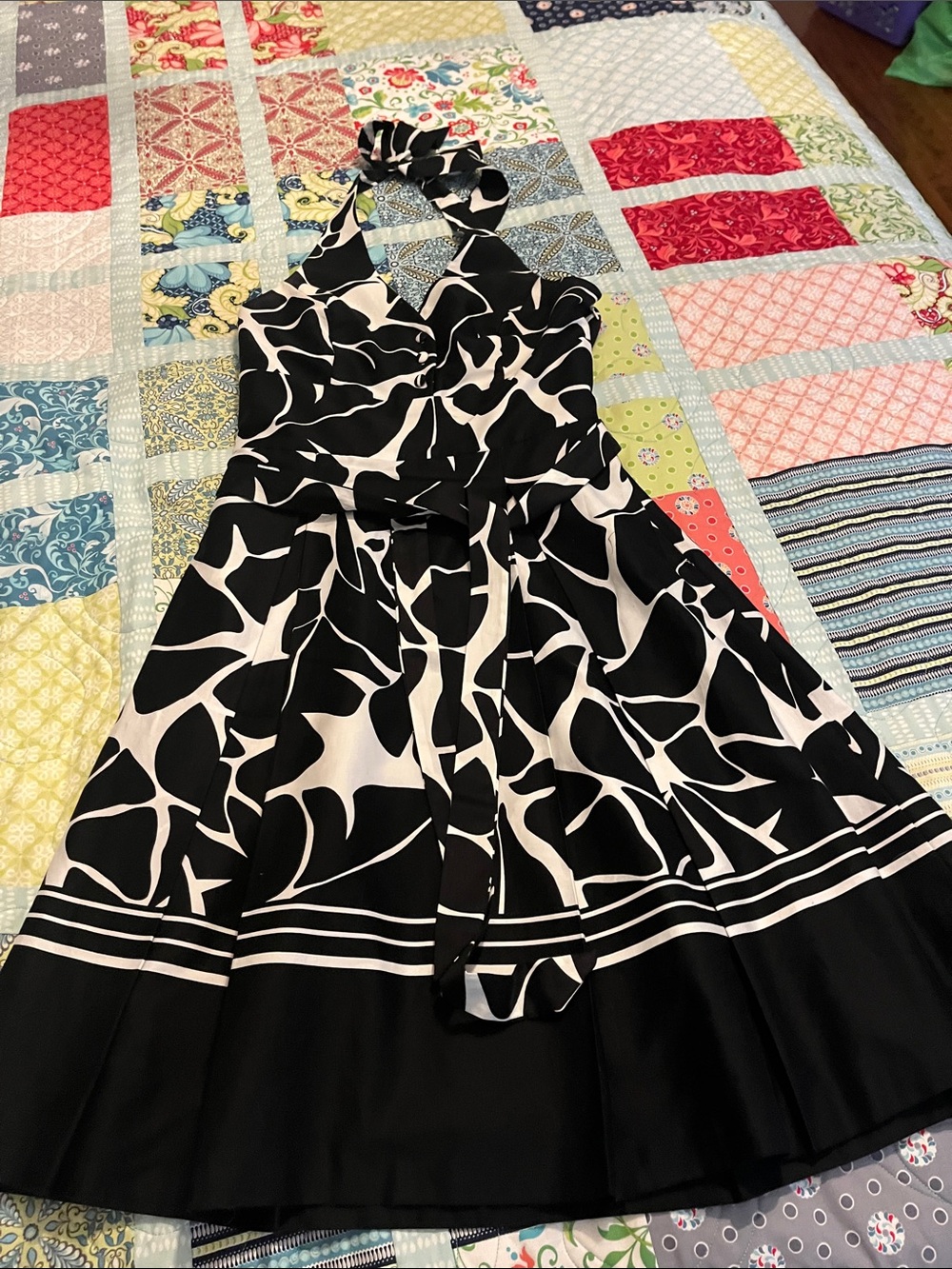White House Black Market Black and White Halter Backless Floral-Print Dress